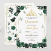 Emerald Green Gold Quinceañera Kaart (Voorkant / Achterkant)