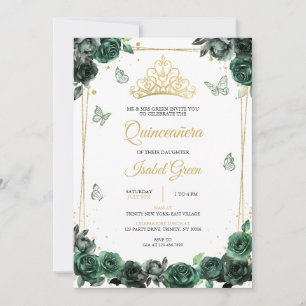 Emerald Green Gold Quinceañera Kaart