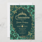 Emerald Green Gold Quinceanera Kaart (Voorkant)