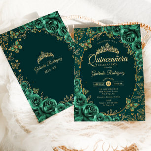 Emerald Green Gold Quinceanera Kaart