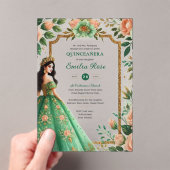 Emerald Green Gold Quinceanera Kleedbloemen Acryl Uitnodigingen (Insitu (Draagbaar))