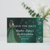 Emerald Green Gold Quinceanera Save The Date (Staand voorkant)