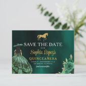 Emerald Green Gold Quinceanera Save The Date (Staand voorkant)