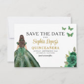 Emerald Green Gold Quinceanera Save The Date (Voorkant)