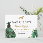Emerald Green Gold Quinceanera Save The Date (Staand voorkant)