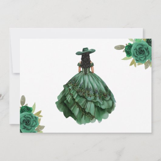 Emerald Green Gold Quinceanera Save The Date (Achterkant)