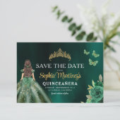 Emerald Green Gold Quinceanera Save The Date (Staand voorkant)