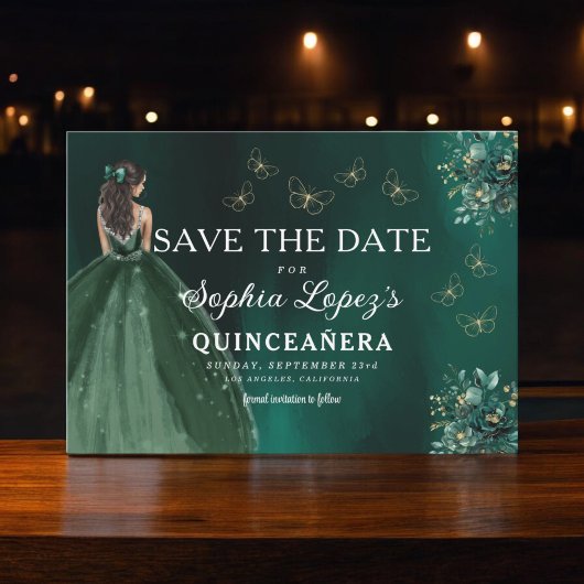 Emerald Green Gold Quinceanera Save The Date