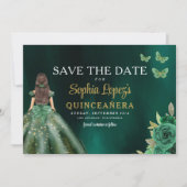 Emerald Green Gold Quinceanera Save The Date (Voorkant)