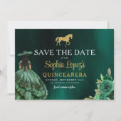 Emerald Green Gold Quinceanera Save The Date (Voorkant)