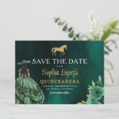Emerald Green Gold Quinceanera Save The Date (Staand voorkant)