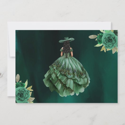 Emerald Green Gold Quinceanera Save The Date (Achterkant)