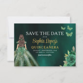 Emerald Green Gold Quinceanera Save The Date (Voorkant)