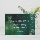 Emerald Green Gold Quinceanera Save The Date (Staand voorkant)