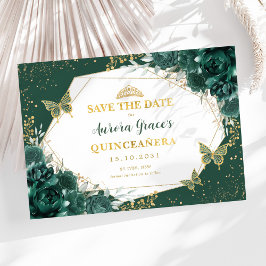 Emerald Green Gold Quinceanera Save the Date Aankondiging