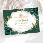 Emerald Green Gold Quinceanera Save the Date Aankondiging