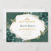 Emerald Green Gold Quinceanera Save the Date Aankondiging (Voorkant)