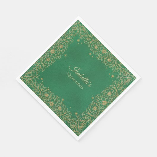 Emerald Green Gold Quinceañera Sweet 15 Luncheon Servet (Hoek)