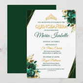 Emerald Green & Gold Quinceañera uitnodiging (Voorkant / Achterkant)