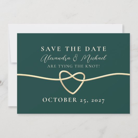 Emerald Green Gold Rope Heart Bewaar de datum Save The Date (Voorkant)