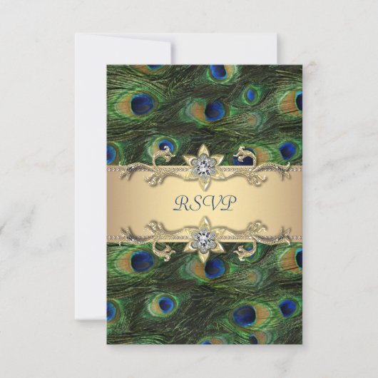 Emerald Green Gold Royal Indian Peacock RSVP (Voorkant)