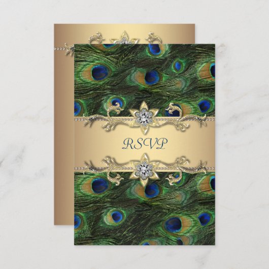 Emerald Green Gold Royal Indian Peacock RSVP (Voorkant / Achterkant)