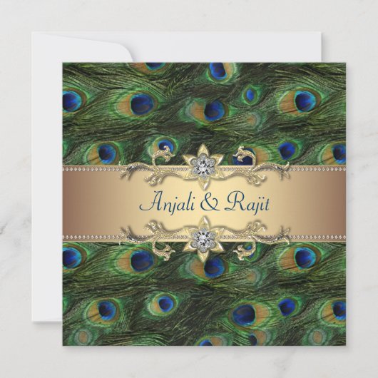 Emerald Green Gold Royal Indian Peacock Wedding Kaart (Voorkant)