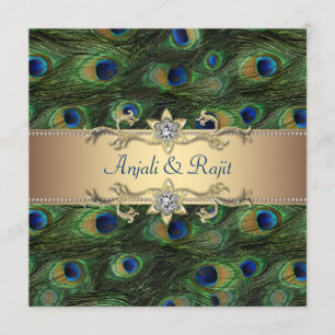 Emerald Green Gold Royal Indian Peacock Wedding Kaart