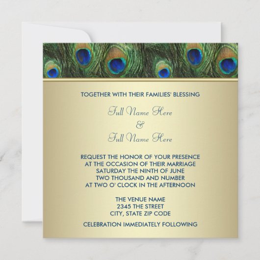 Emerald Green Gold Royal Indian Peacock Wedding Kaart (Voorkant)