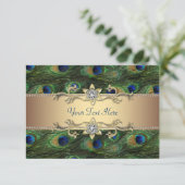 Emerald Green Gold Royal Indian Peacock Wedding Kaart (Staand voorkant)