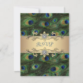 Emerald Green Gold Royal Indian Peacock Wedding RSVP Kaartje (Voorkant)