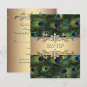 Emerald Green Gold Royal Indian Peacock Wedding RSVP Kaartje (Voorkant / Achterkant)