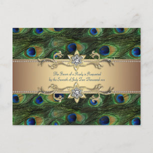 Emerald Green Gold Royal Indian Peacock Wedding Uitnodiging Briefkaart