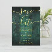 Emerald Green Gold Rustieke Schuur Hout Fotobruilo Save The Date (Staand voorkant)