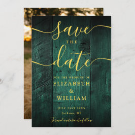 Emerald Green Gold Rustieke Schuur Hout Fotobruilo Save The Date