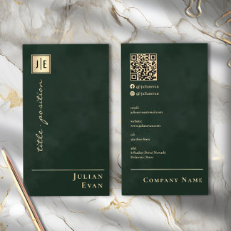 Emerald Green & Gold Scannable QR Code Monogram Visitekaartje
