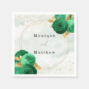 Emerald Green Gold Shine Geometric Glitter Wedding Servet