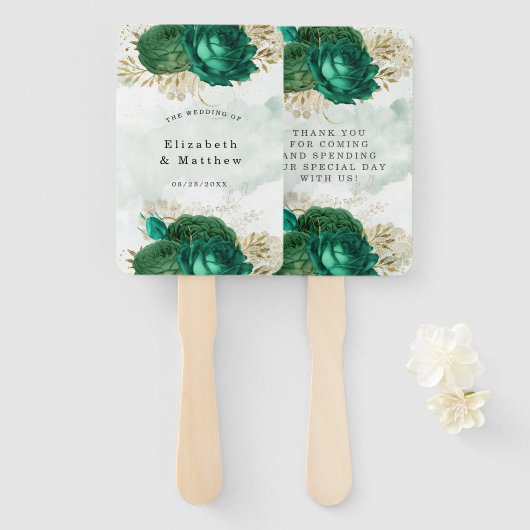 Emerald Green Gold Shine Glitter Weddenschap Harte Handwaaier (Voorkant en achterkant)