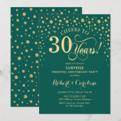 Emerald Green Gold Surprise 30ste Jubileum Party Kaart (Voorkant / Achterkant)