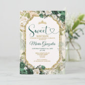 Emerald Green & Gold Sweet Sixteen Birthday Crown Kaart (Staand voorkant)