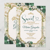 Emerald Green & Gold Sweet Sixteen Birthday Crown Kaart (Voorkant / Achterkant)