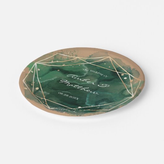 Emerald Green Gold Tan Waterverf Wedding Papieren Bordje (Gekanteld)