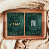 Emerald Green Gold Tarot Celestial QR Code Wedding Kaart