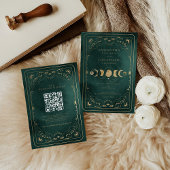 Emerald Green Gold Tarot Celestial QR Code Wedding Kaart