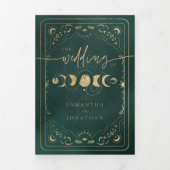 Emerald Green & Gold Tarot Hemelse Huwelijk Drieluik Uitnodiging (Cover)