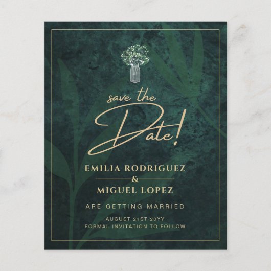 Emerald Green Gold Text Gypsophila Wedding Flyer (Voorkant)