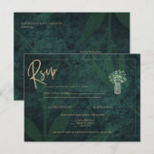 Emerald Green Gold Text Gypsophila Wedding RSVP Briefkaart (Voorkant / Achterkant)