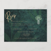 Emerald Green Gold Text Gypsophila Wedding RSVP Briefkaart (Voorkant)
