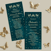 Emerald Green Gold Tiara Butterflies Quinceañera Programmakaart