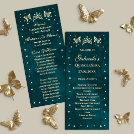Emerald Green Gold Tiara Butterflies Quinceañera Programmakaart